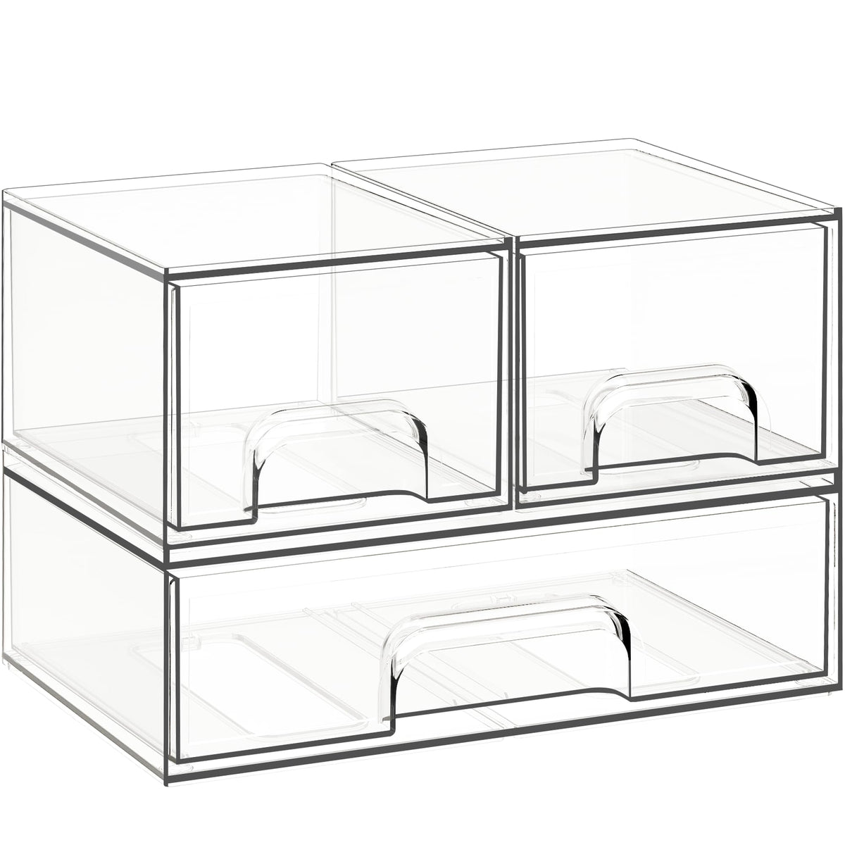 Criusia stackable drawers close-up showing interlocking design for a secure, tidy setup.