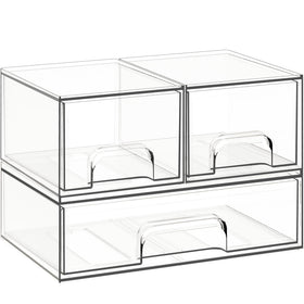 Criusia stackable drawers close-up showing interlocking design for a secure, tidy setup.