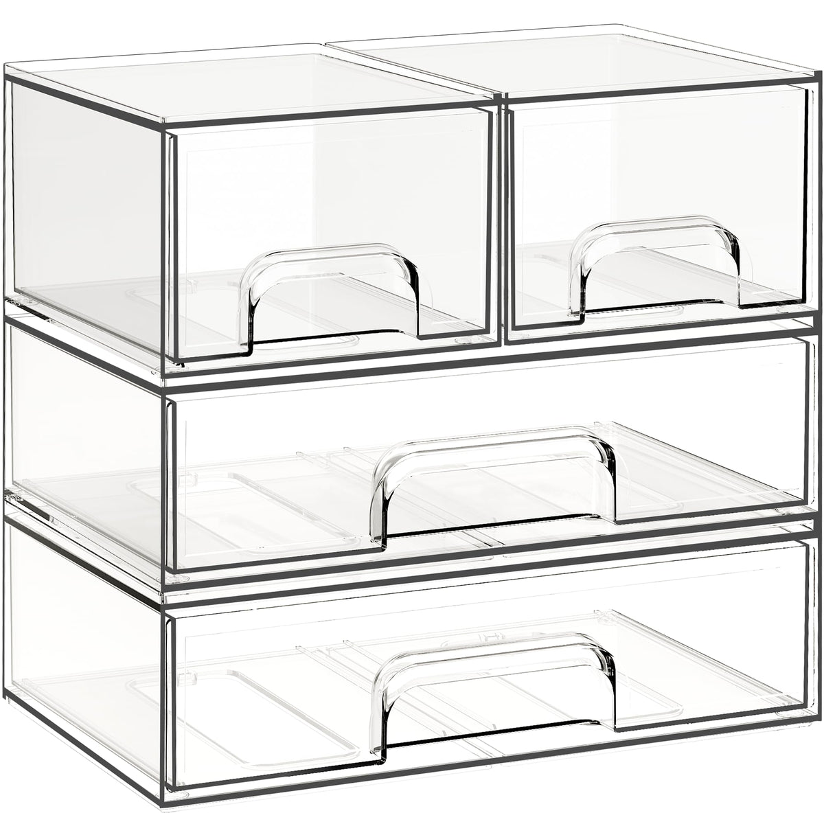 Criusia stackable storage drawers with clear visibility for quick makeup access.