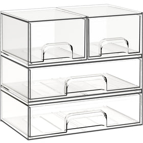 Criusia stackable storage drawers with clear visibility for quick makeup access.