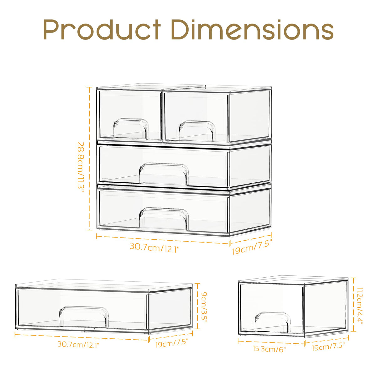 Criusia stackable drawers with interlocking design for secure stacking.