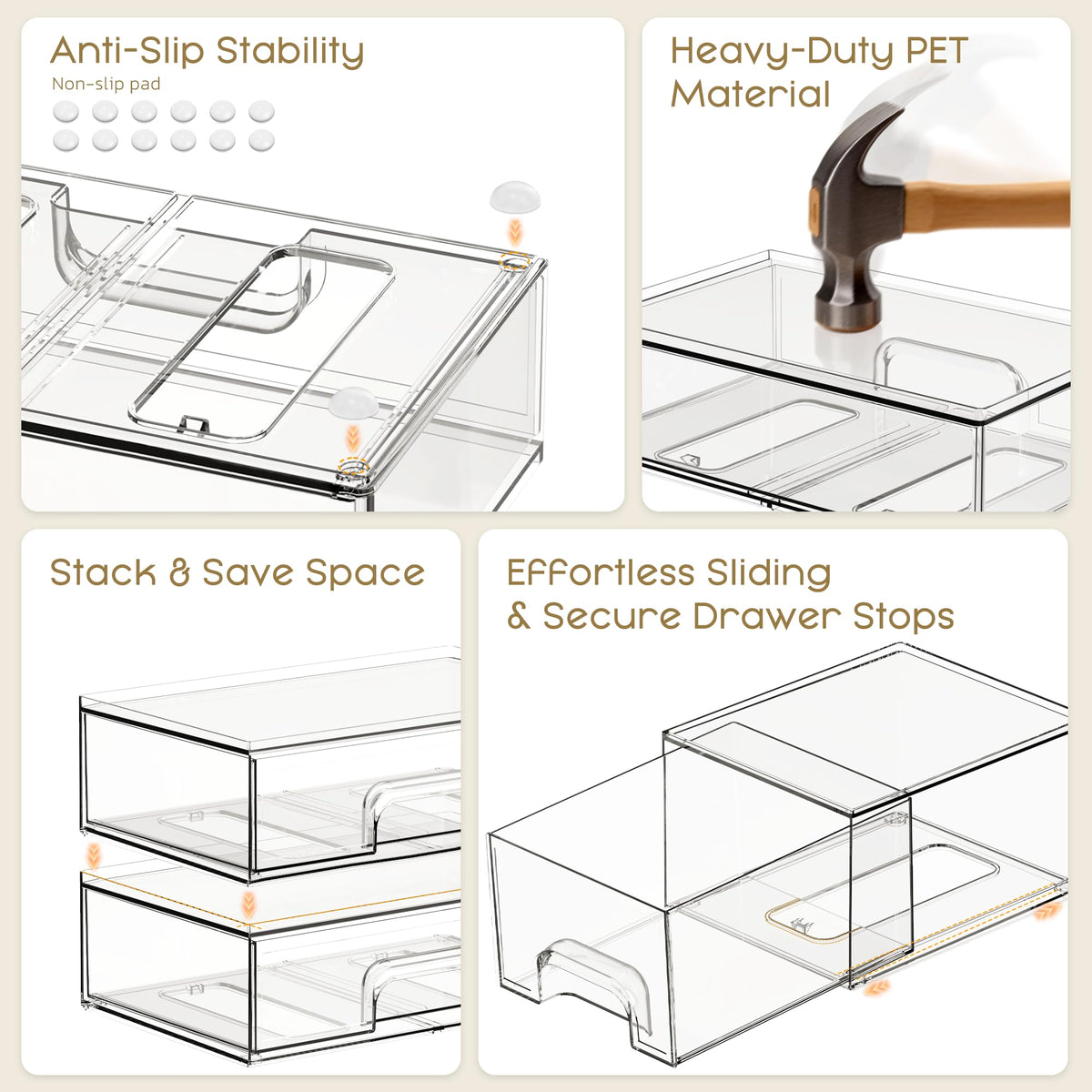 Criusia non-slip pads keep the unit stable on countertops.
