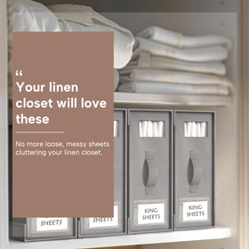 Criusia storage box shows compact dimensions, fits queen or king sets.