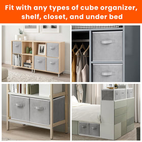 Criusia 11-inch gray bin on a closet shelf for clothes