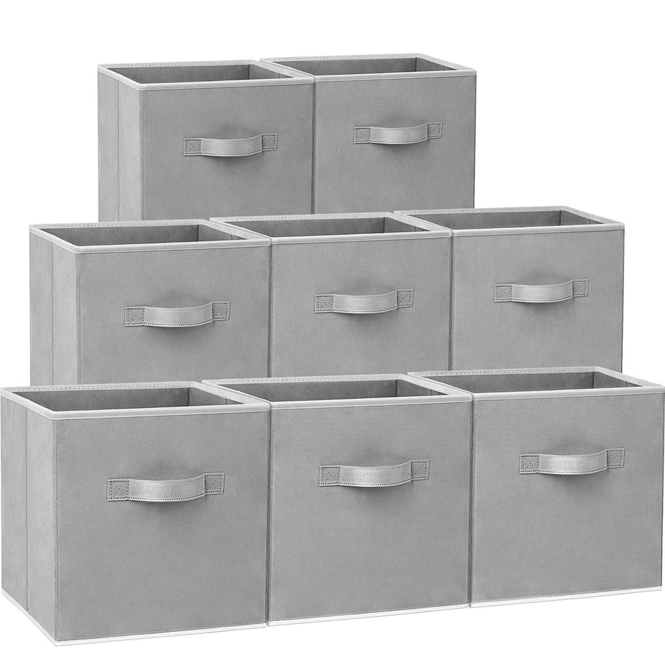 Criusia 11-inch gray storage cube front view showing sturdy shelf organization