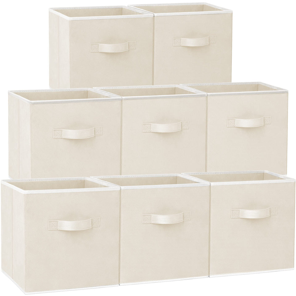 Criusia Storage Cubes on a shelf showing 11-inch heavy-duty beige bin for organized spaces