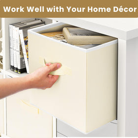 Criusia storage cubes beige in a closet shelf show neat organization.
