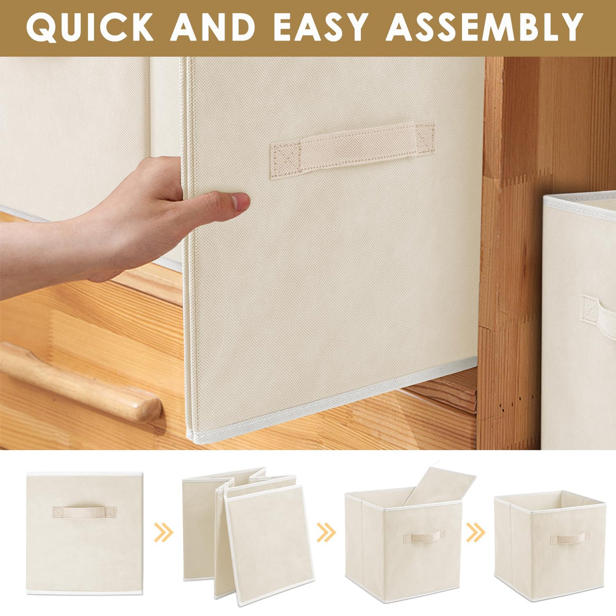 Criusia storage cubes beige with contents for closet clothing storage.
