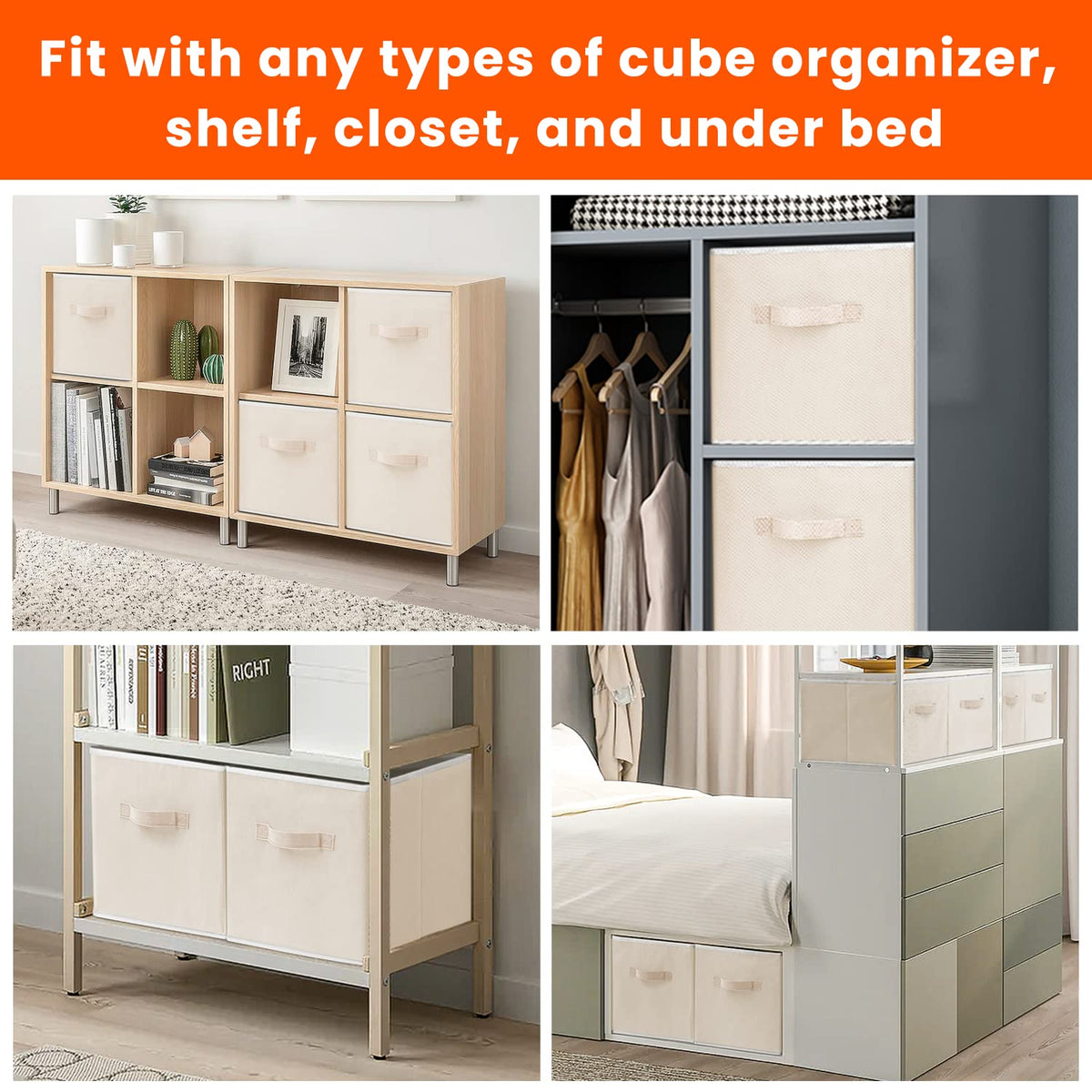 Criusia Storage Cubes in a closet shelf for neat storage of items