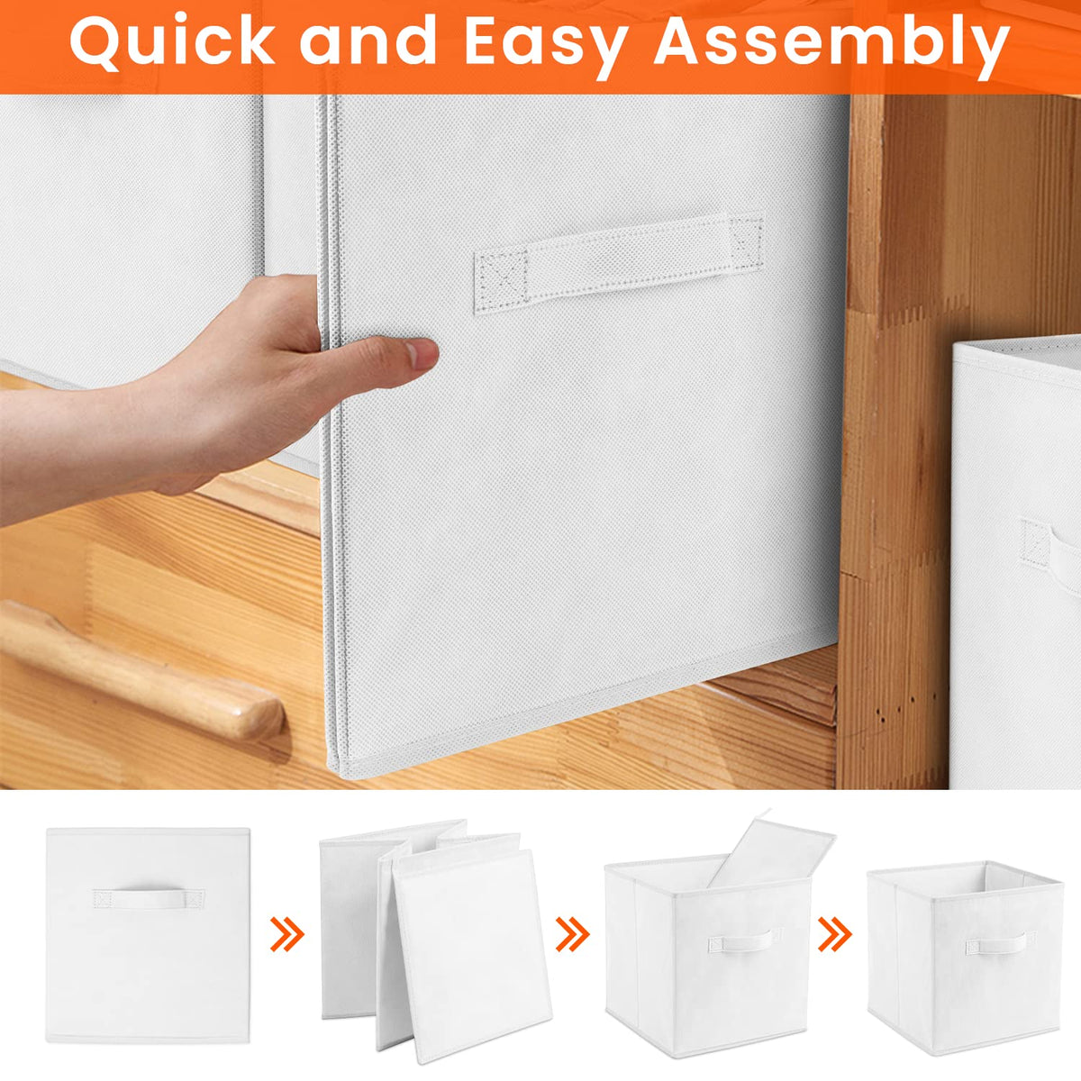 Criusia fabric bins with cardboard sides provide rigid structure.