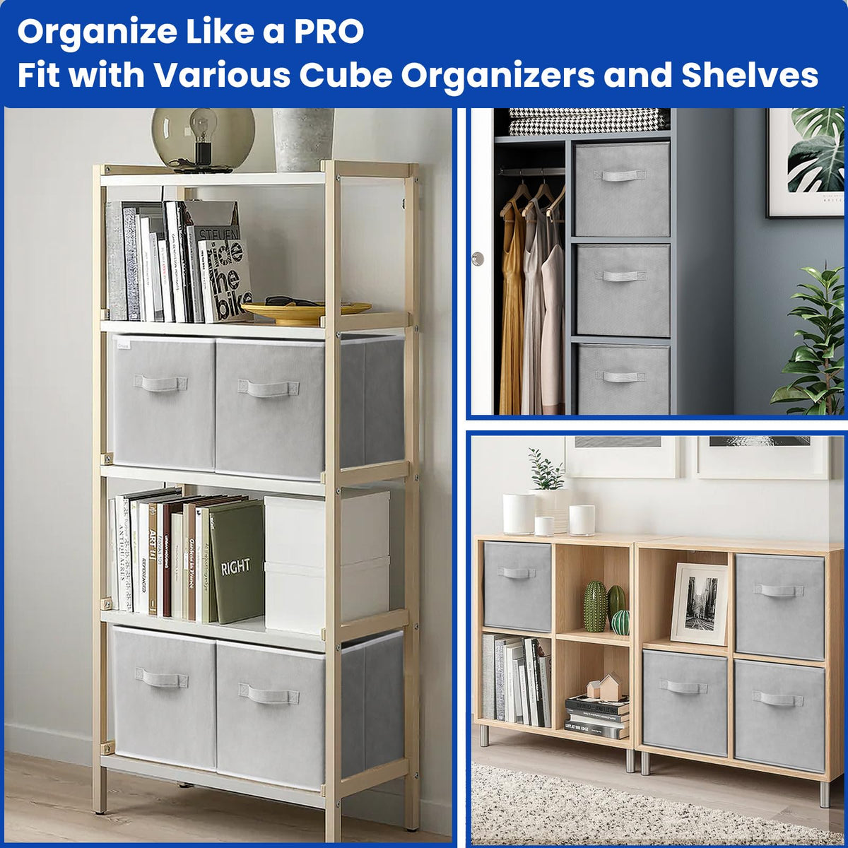Criusia storage cubes grey reinforced side handles for quick carrying.