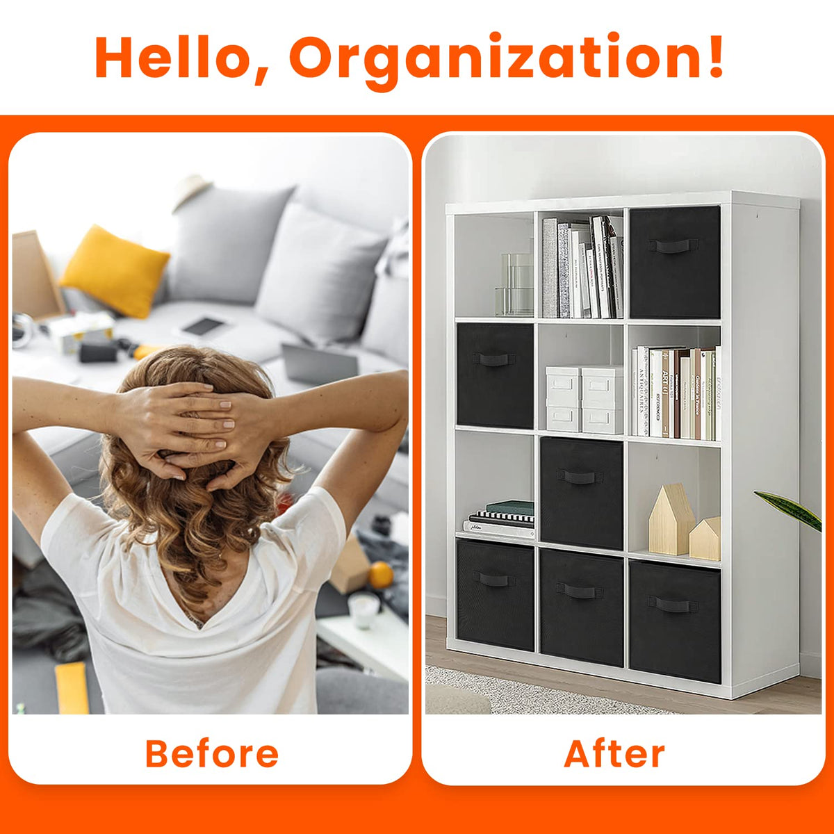 Criusia storage bin with two side handles for easy transport between rooms.