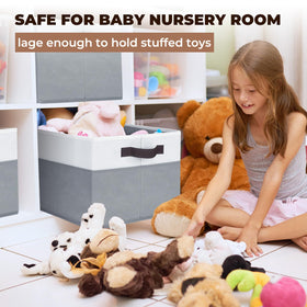 Criusia two-tone fabric storage bin with brown handles adds tasteful storage in any room.