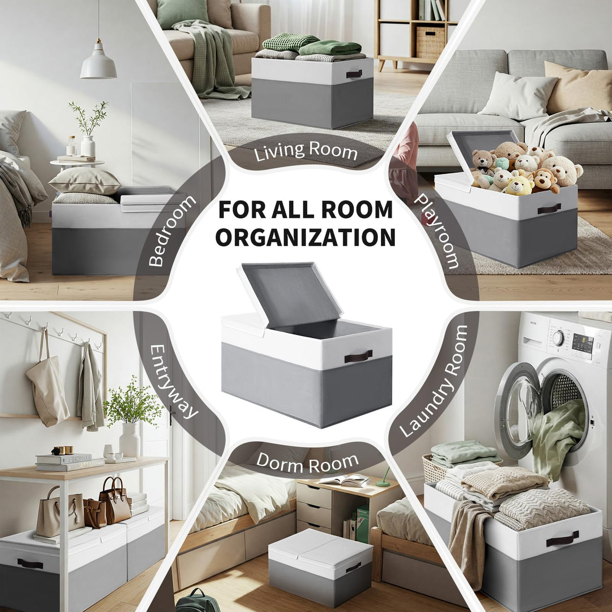 Criusia two-toned decorative fabric bins add style while concealing essentials