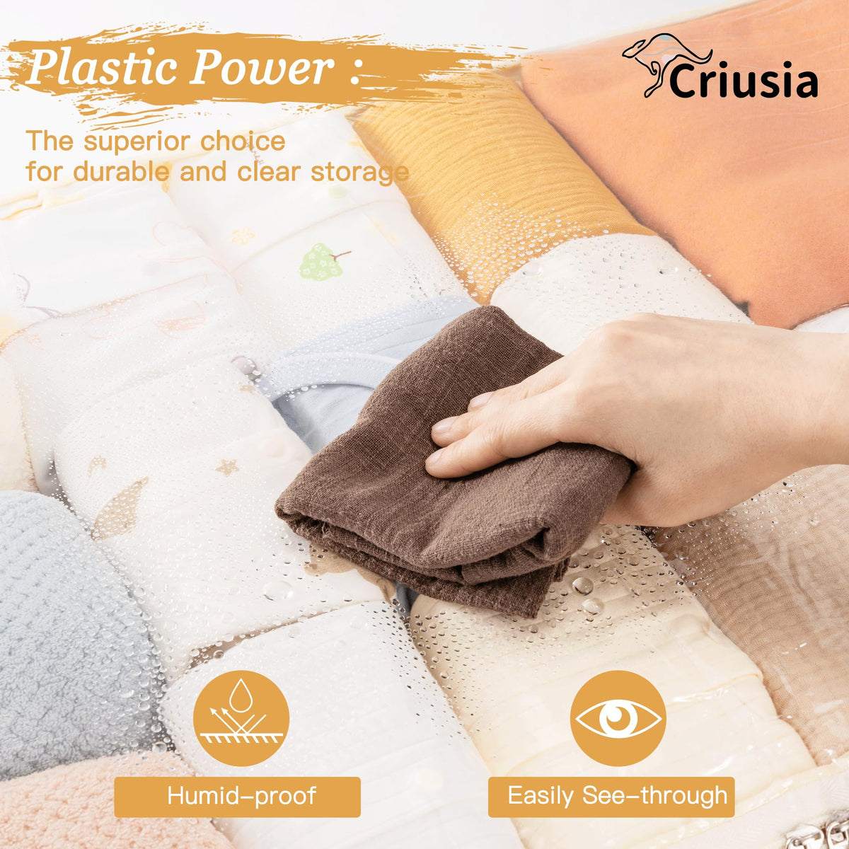Criusia under-bed bin featuring 800G panel for durable shape retention.