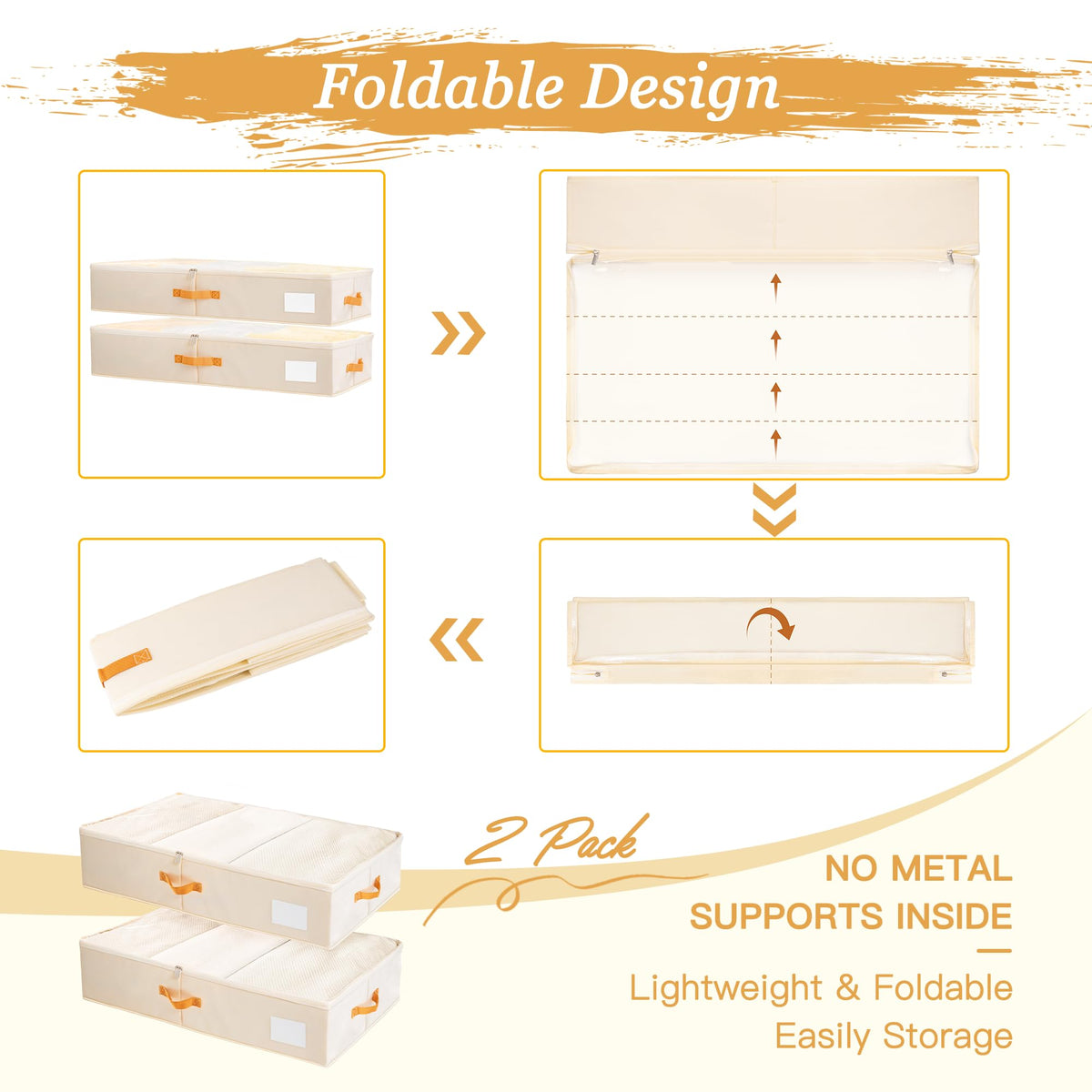 Criusia beige under-bed storage bin ready for fold-flat storage.