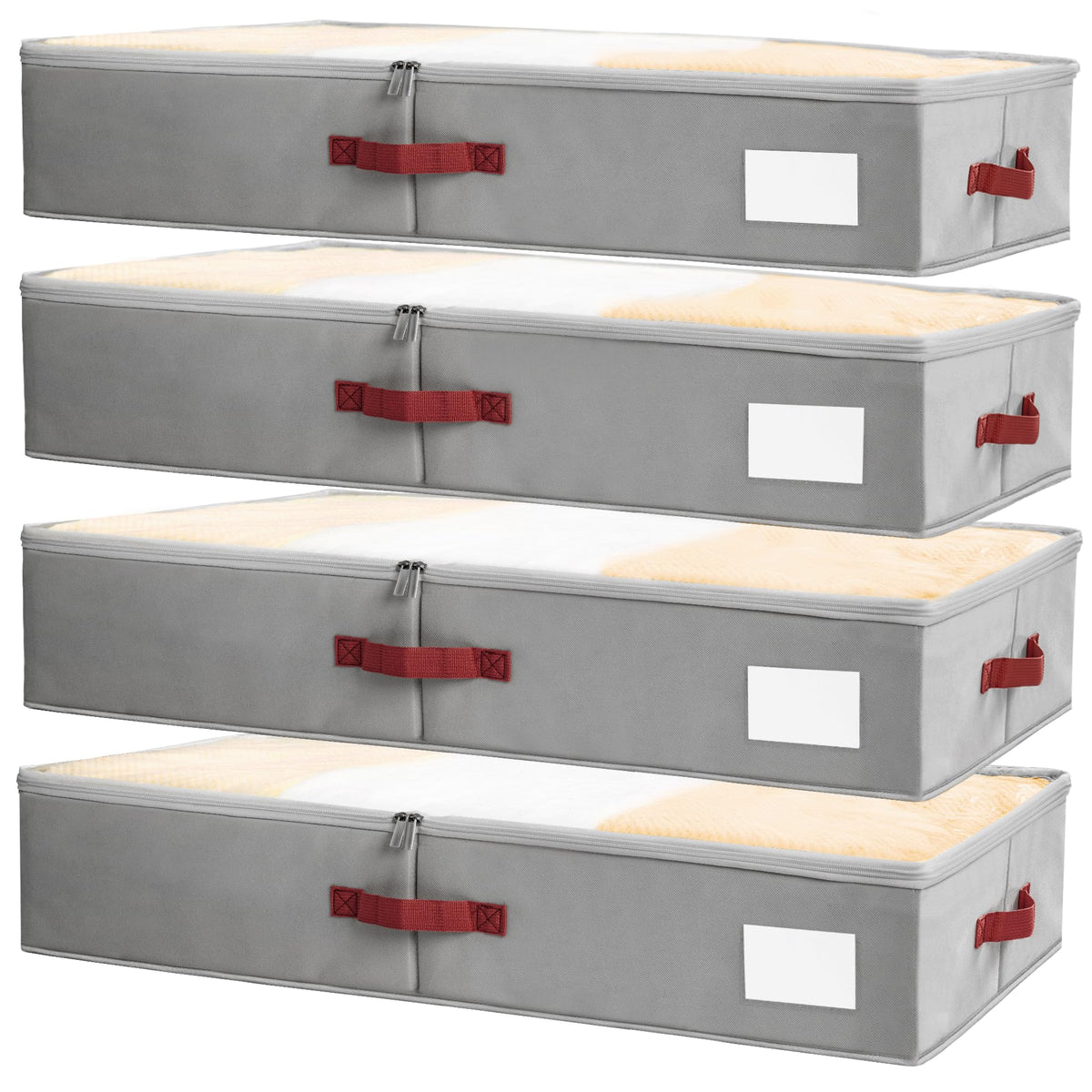 Criusia under-bed bin with clear lid front view for quick access and dust protection.