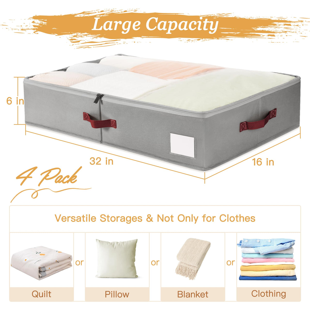 Criusia under-bed bin with clear lid side view for visibility and easy retrieval.