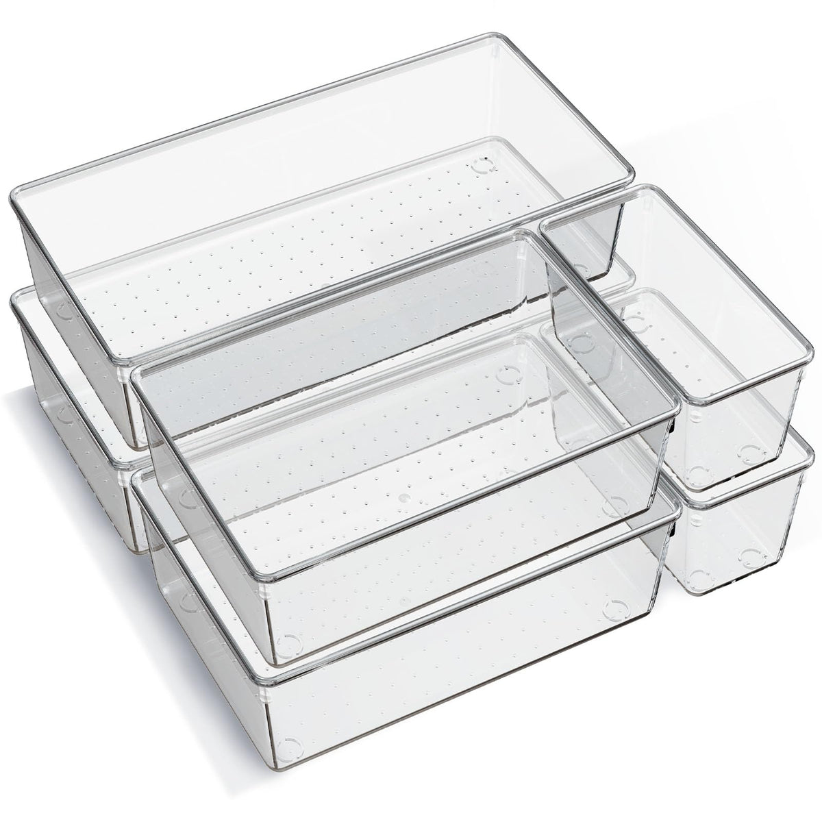 Criusia XL drawer organizer in clear acrylic keeps utensils neatly separated.
