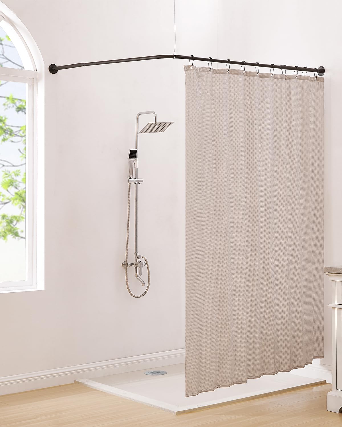 Crkmire corner rod matte black finish adds modern bathroom style