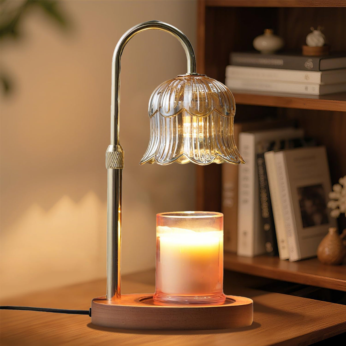 CRMILL candle warmer enhances bedside warmth for a relaxing nightstand setup.
