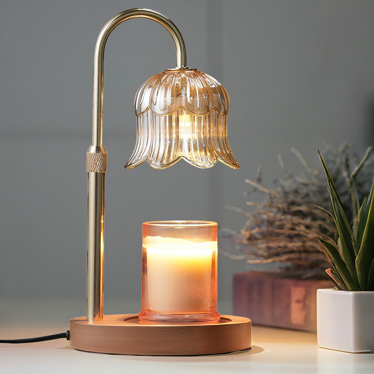CRMILL candle warmer lamp with flower shape provides flameless ambiance for cozy evenings.