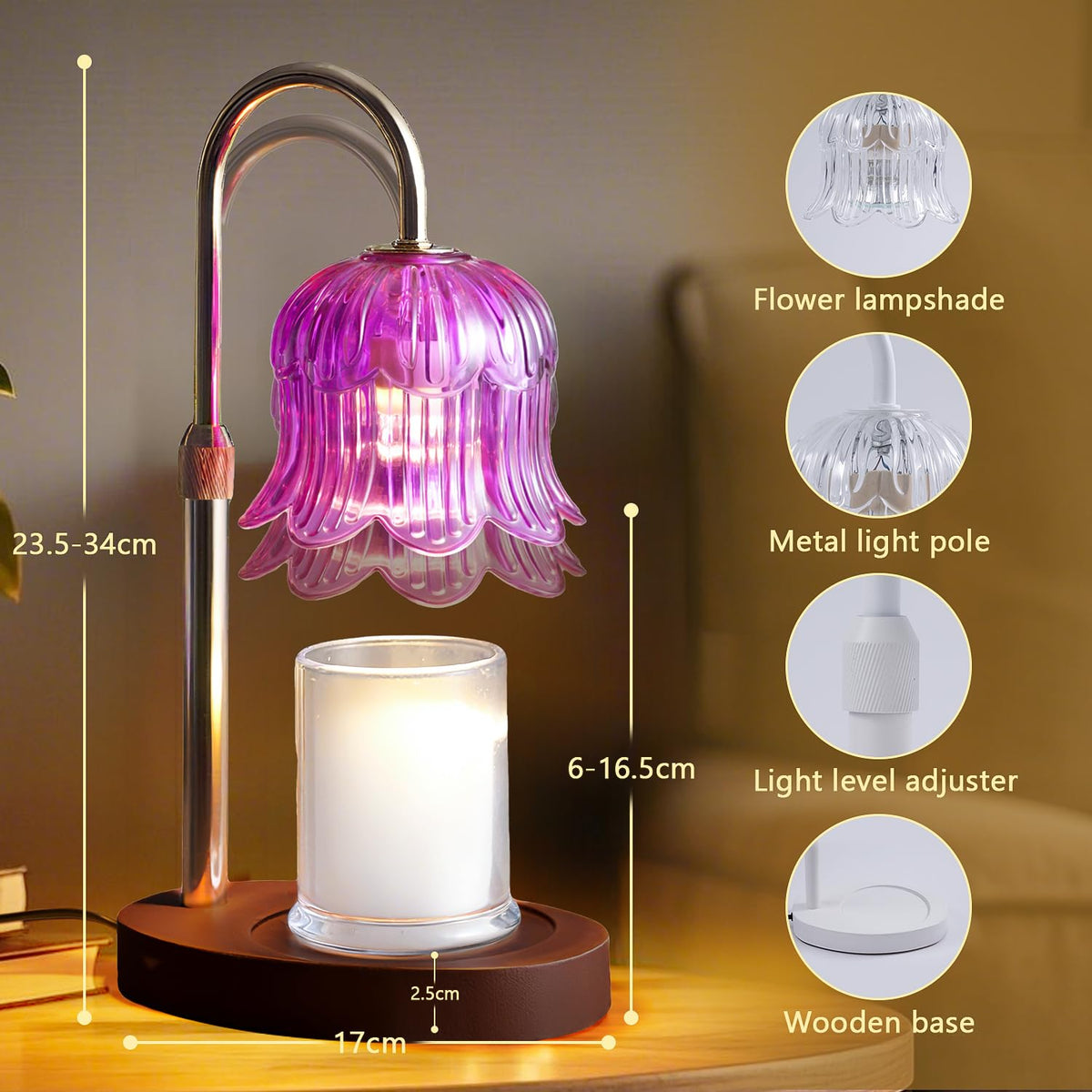 CRMILL candle warmer lamp metal bronze detail adds durable, stylish touch.