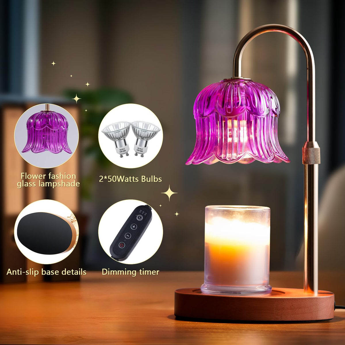 CRMILL candle warmer lamp dimmer control shows adjustable heat to customize mood.