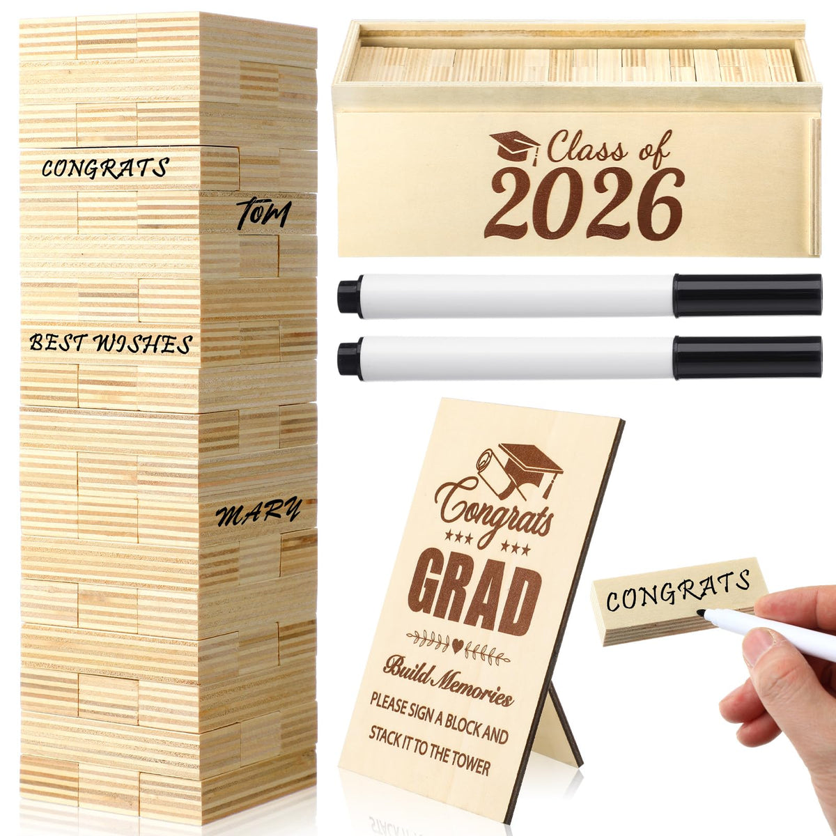 CroBlissful wooden blocks for Class of 2026 capture guests' wishes and memories