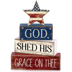CroBlissful 4th of July tabletop sign in red, white and blue for festive decor.