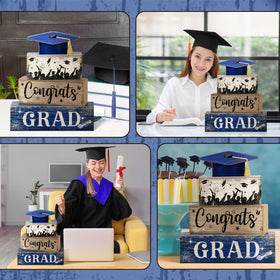 CroBlissful wooden graduation sign blocks pair well with shelves for easy display.