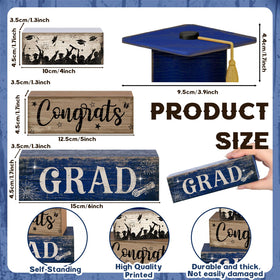 CroBlissful graduation tiered-tray decor in wood provides durable, reusable decor for many occasions.