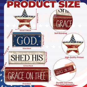 CroBlissful Memorial Day wooden decor adds rustic charm to shelves.