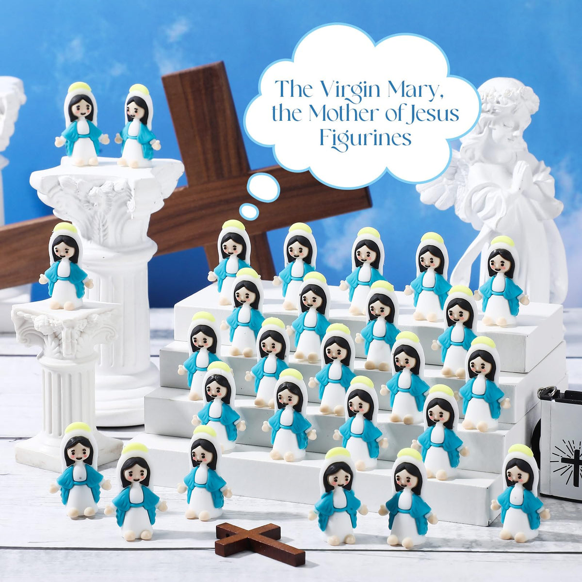 CroBlissful religious party favors Virgin Mary dolls brighten celebrations.