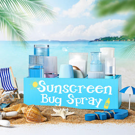 CroBlissful storage box on a beach chair demonstrates compact size fits anywhere