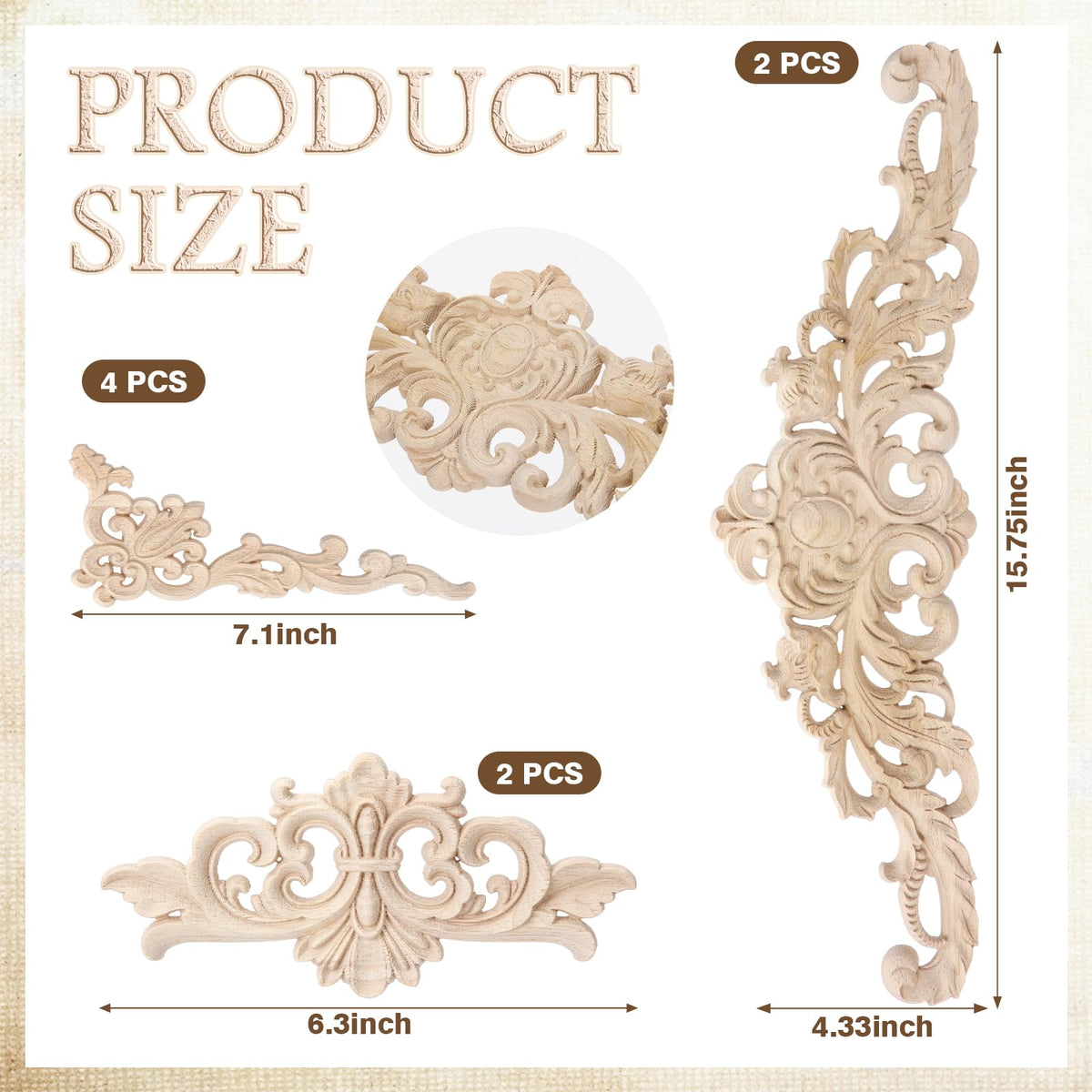 CroBlissful wood carving appliques with detailed pattern enhance cabinets, doors, or mirrors