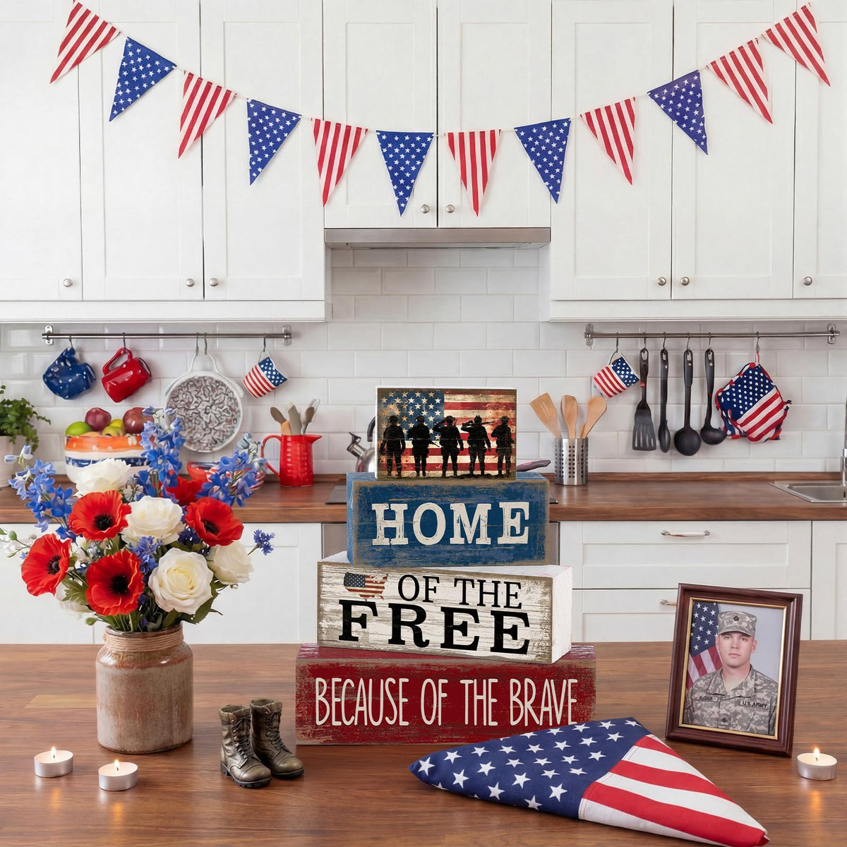 CroBlissful wooden sign for office decor adds subtle patriotic pride