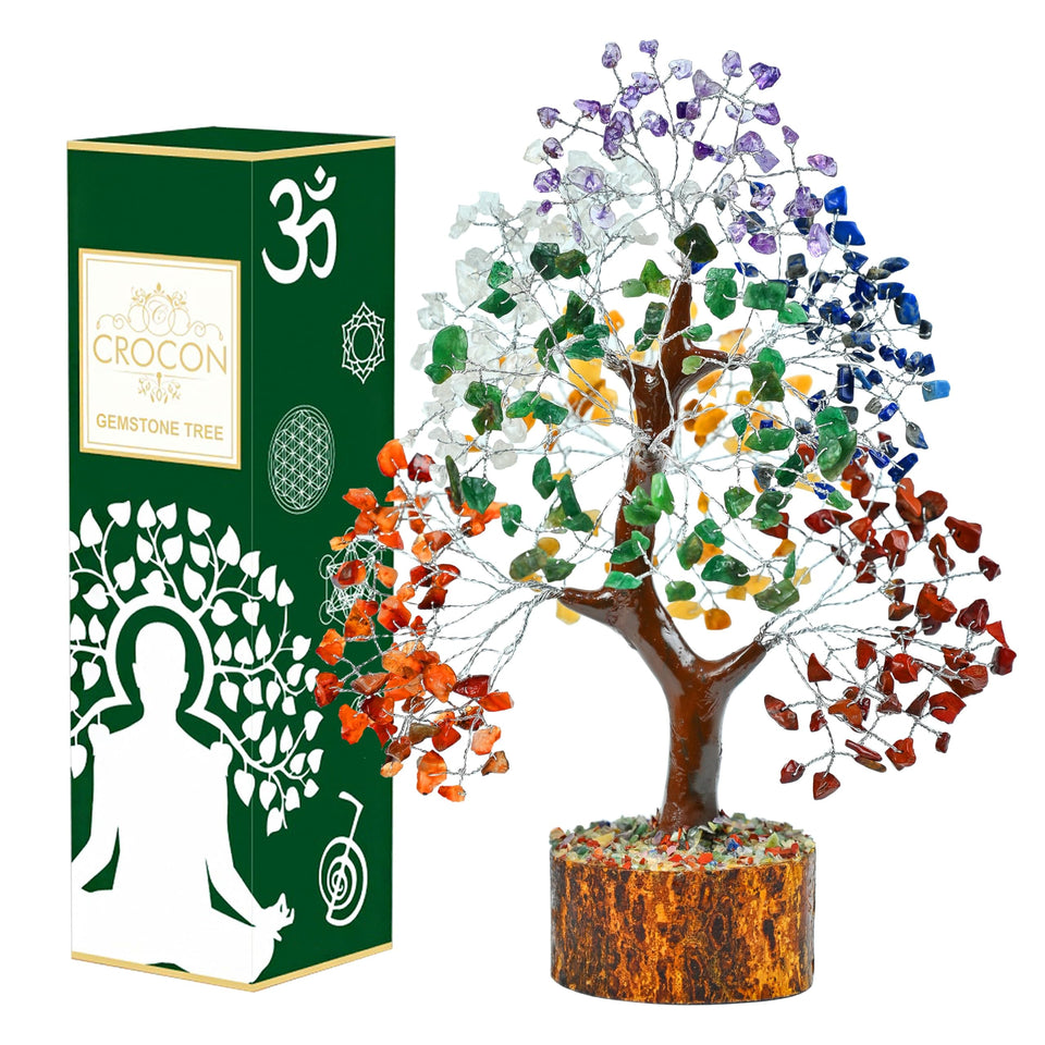 Crocon 7 Chakra Tree of Life crystal decor enhances calm and balance.