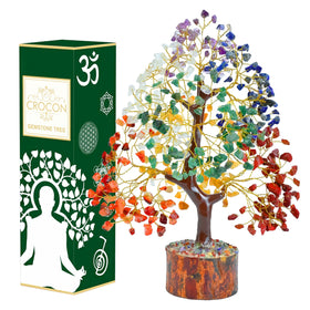 Crocon seven chakra tree life crystals on branches for balanced energy display.