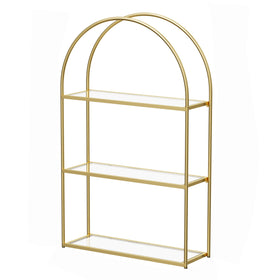 Crofy Gold Arched Frame Wall Shelf shows three-tier display and sturdy storage.