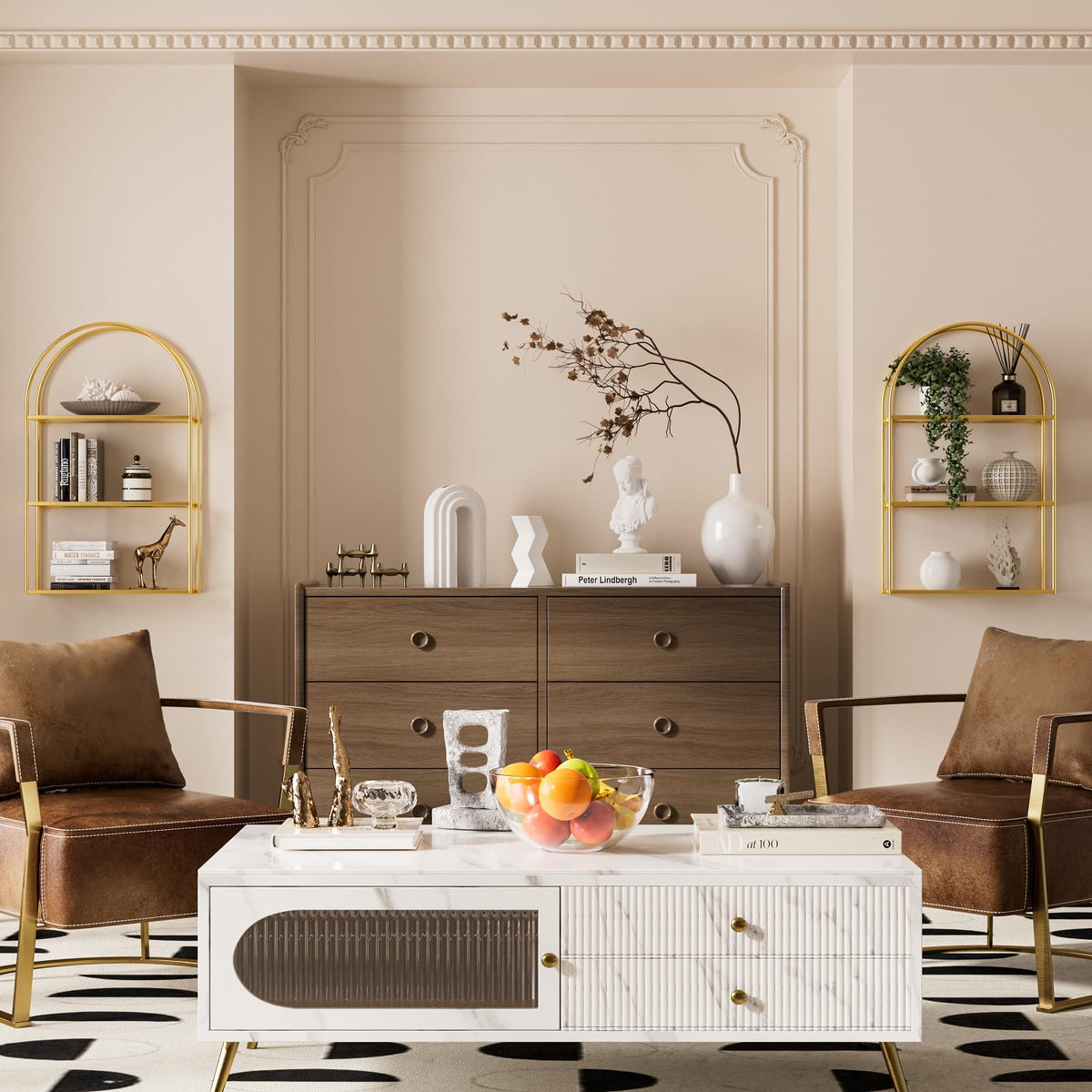 Crofy Gold Arched Frame Shelf ideal for bathroom decor and storage.