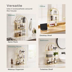 Crofy Gold Arched Frame Shelf enhances living spaces with organized display.