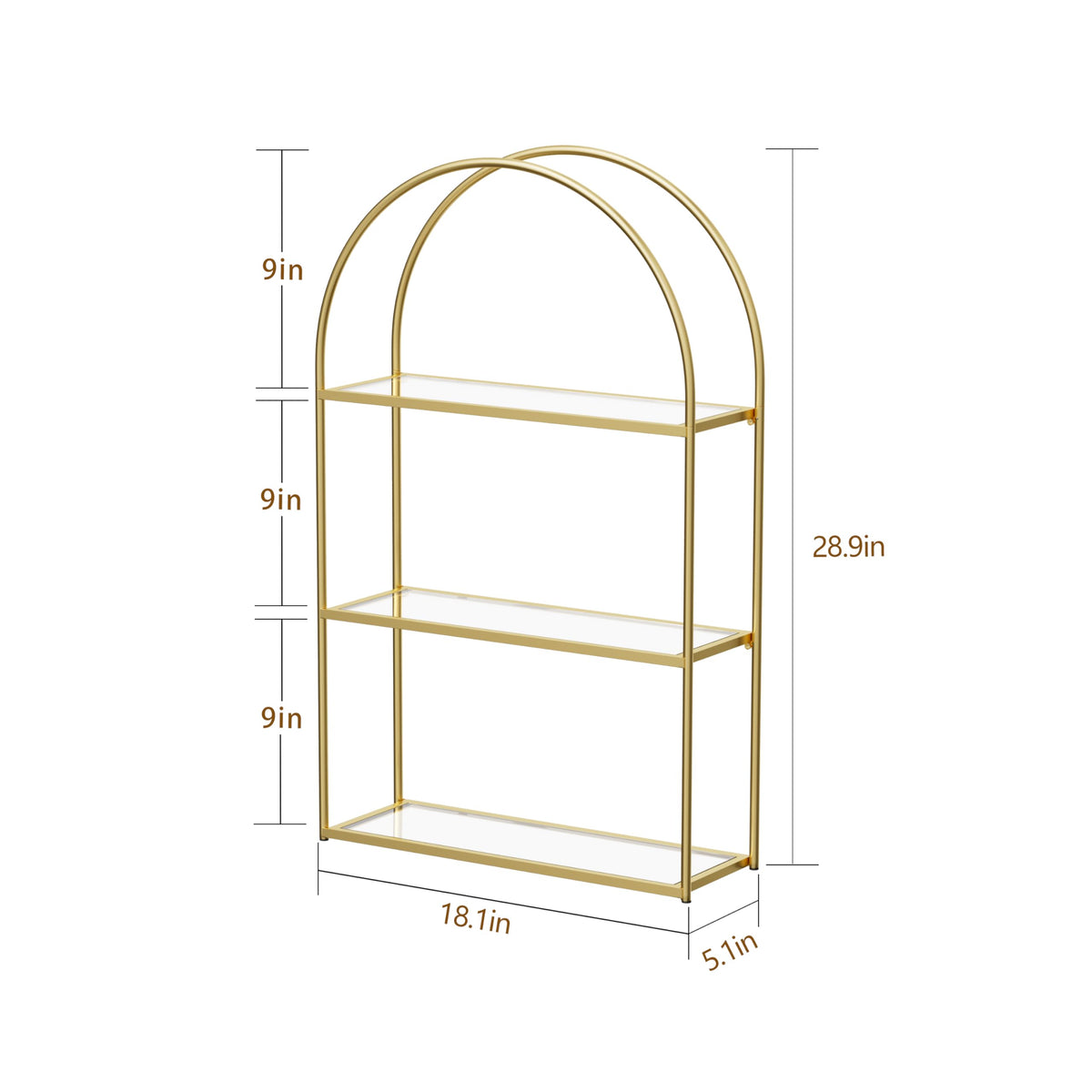 Crofy Gold Arched Frame Shelf metal frame detail for durable support.