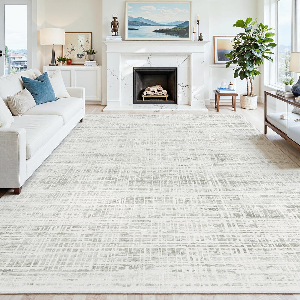 Crority 9x12 abstract rug adding modern style to a living room.