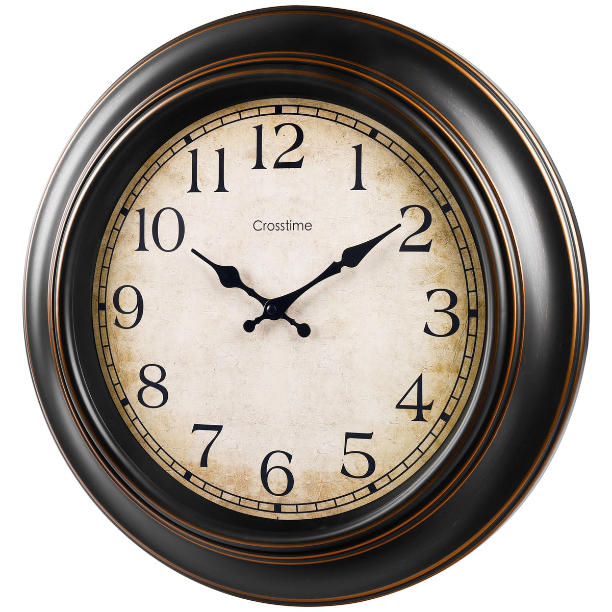 Crosstime 18-inch bronze clock face for easy viewing in living rooms.