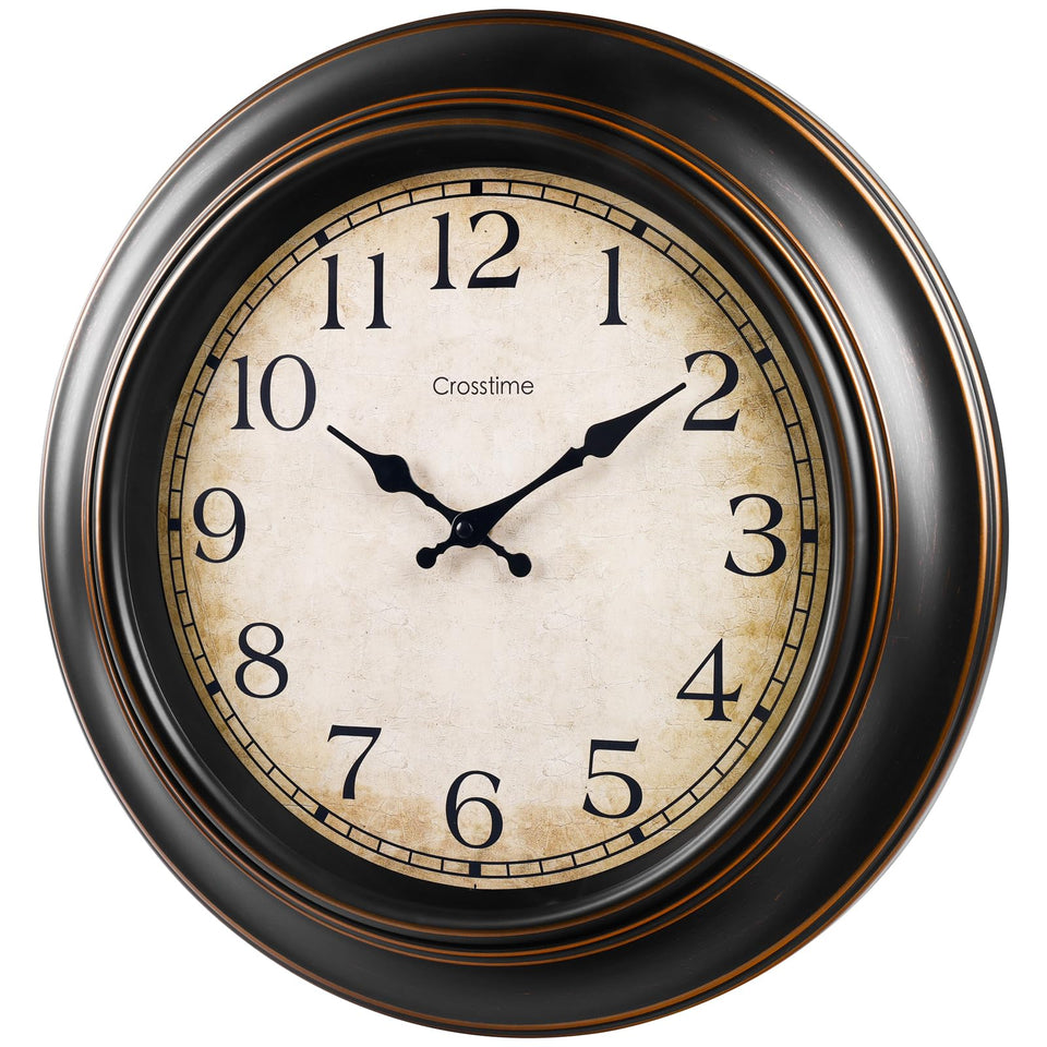 Crosstime 18-inch bronze clock face for easy viewing in living rooms.