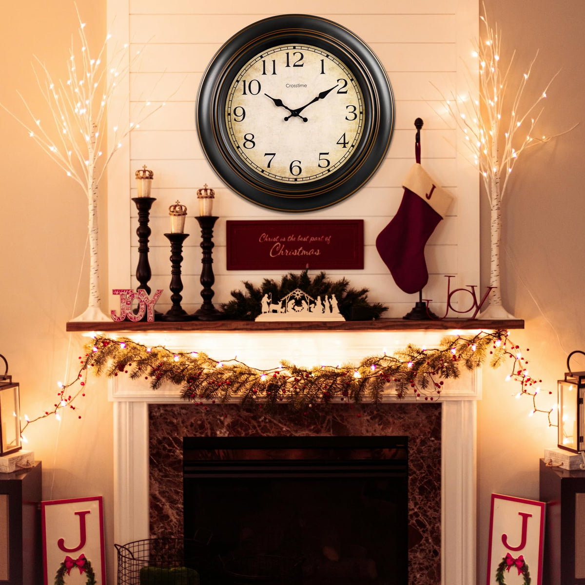Crosstime wall clock hanging hook simplifies placement in living spaces.
