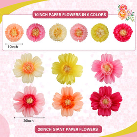 Crowye 24pcs tissue flowers in 10in size brighten tabletops and dessert tables.
