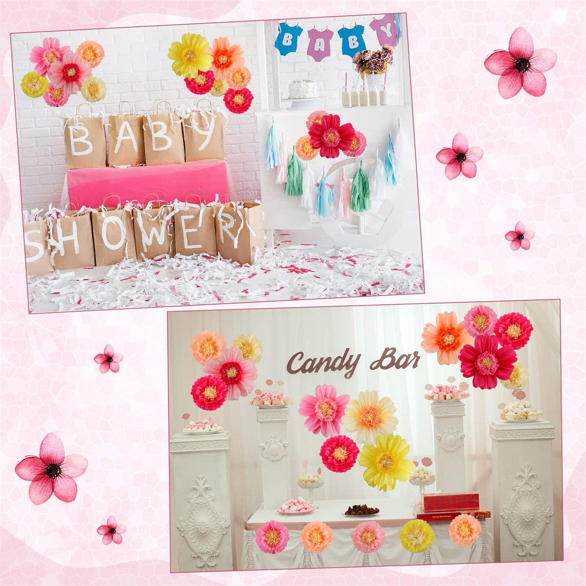 Crowye wedding and birthday decor adds color to venues and photos.