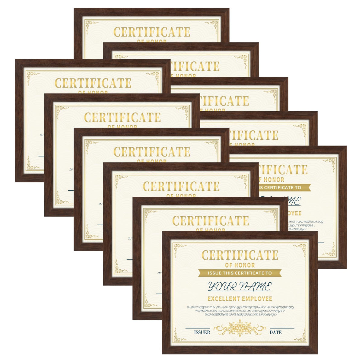 CRUGLA 8.5x11 frame set 11 brown — rustic display for diplomas and photos.